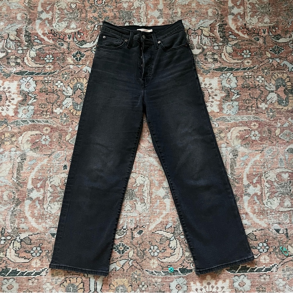 Levi’s Women’s Ribcage Ankle Straight Jeans Vintage Black Rinse High Rise Sz 27